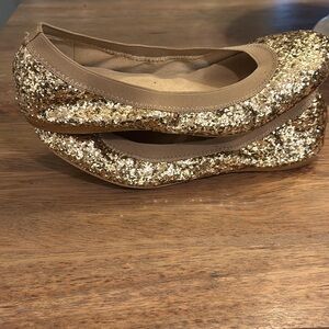 Stuart Weitzman Gold Glitter Ballet Flat Lastikon Sz 6